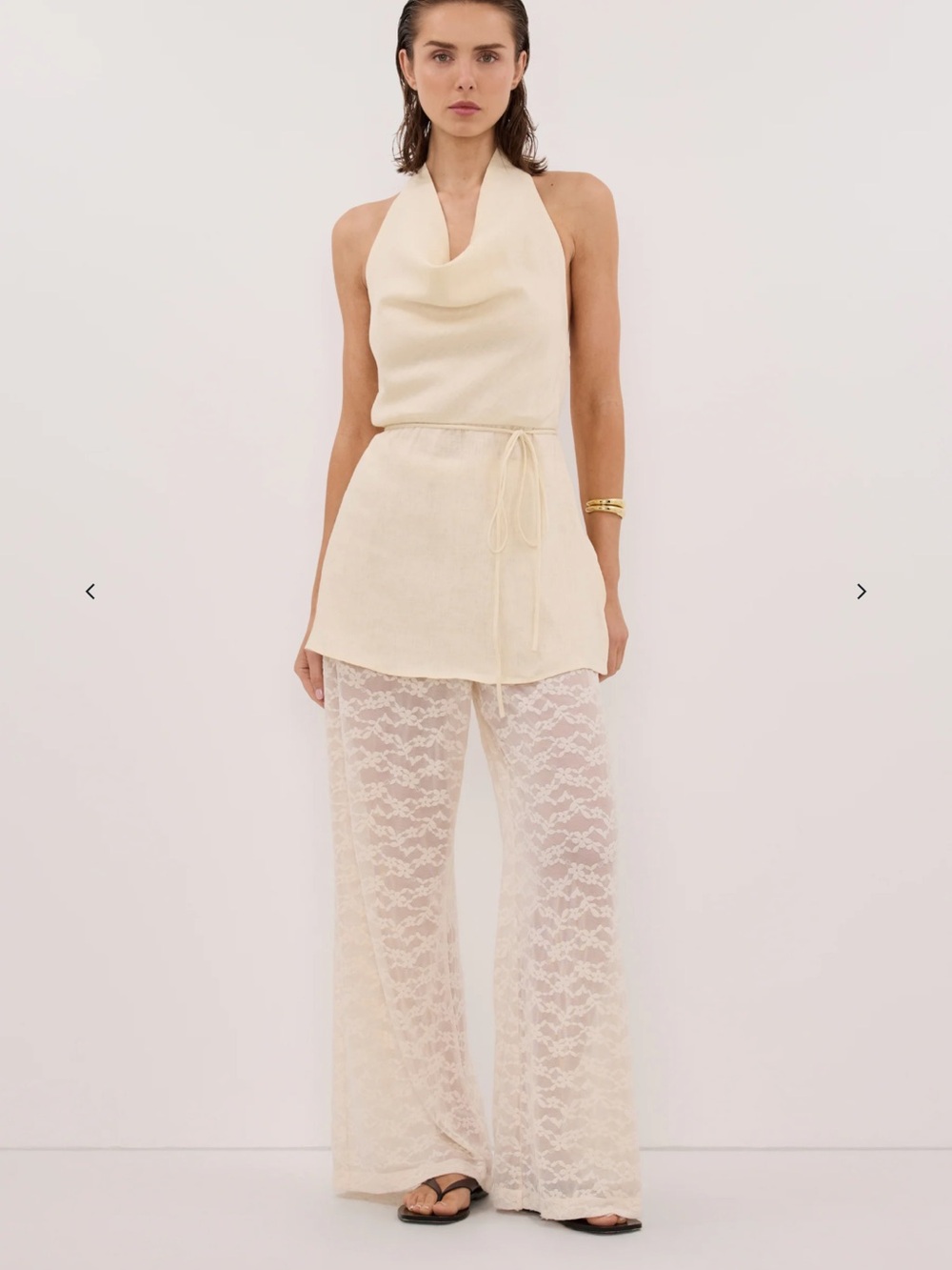 DISSH BELLE cream Lace Wide-Leg Pants